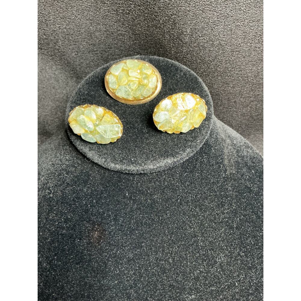 Vintage Confetti-Lucite Clip Earrings and Brooch Set